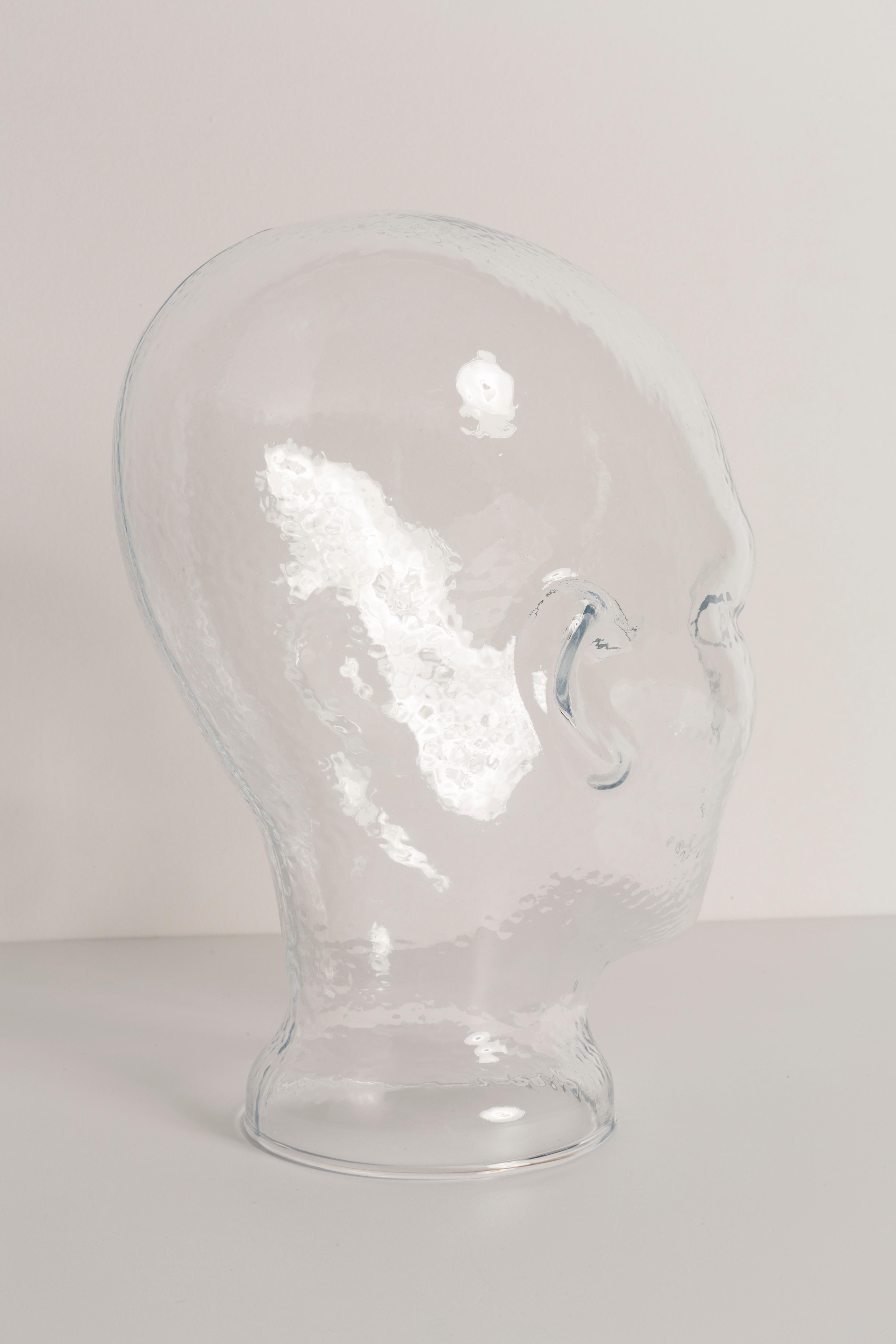 Allemand Sculpture de tête décorative en verre transparent en forme de mannequin, 1970, Allemagne en vente