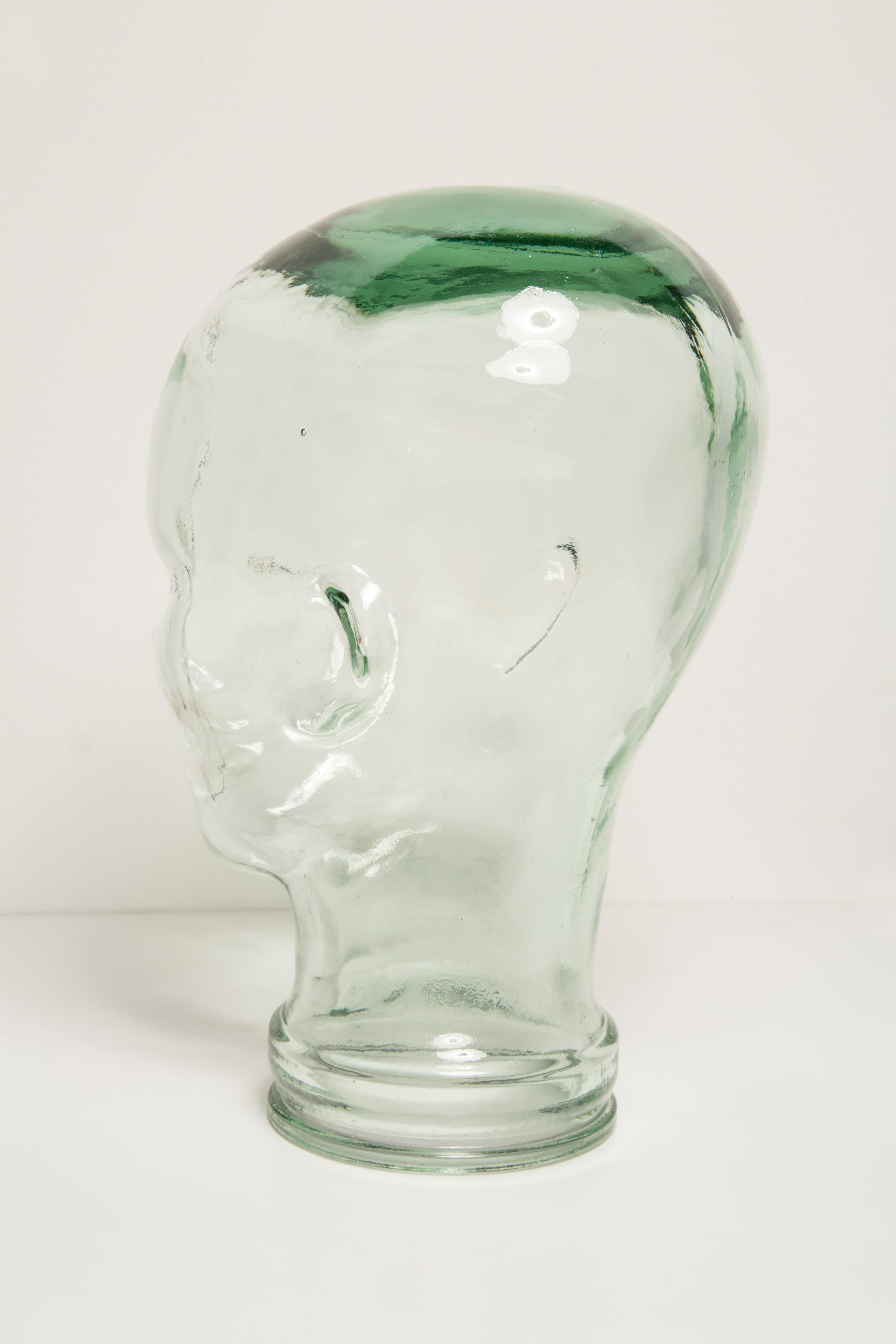 Transparent Vintage Decorative Mannequin Glass Head Sculpture, 1970s, Germany In Good Condition For Sale In 05-080 Hornowek, PL