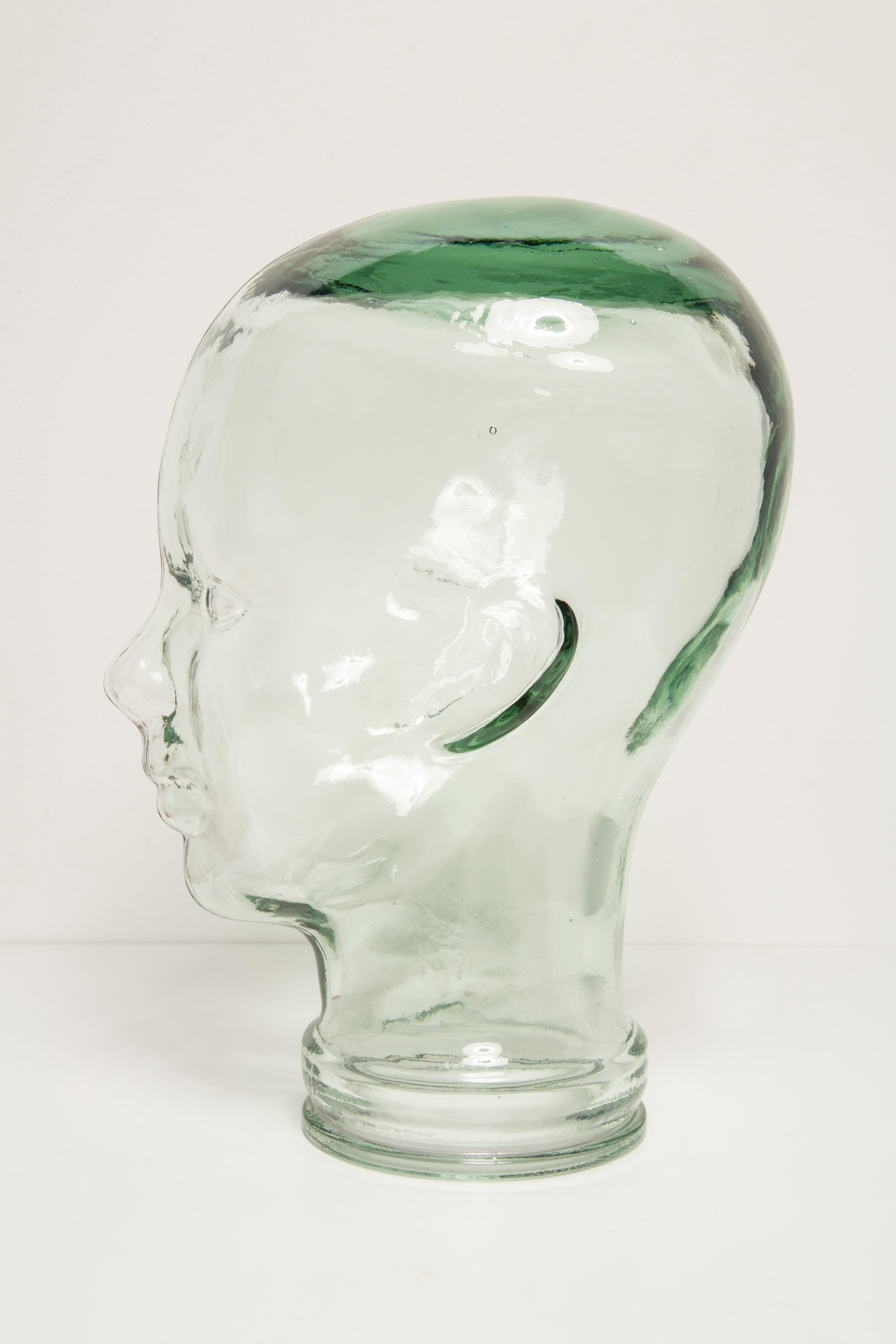 20th Century Transparent Vintage Decorative Mannequin Glass Head Sculpture, 1970s, Germany For Sale