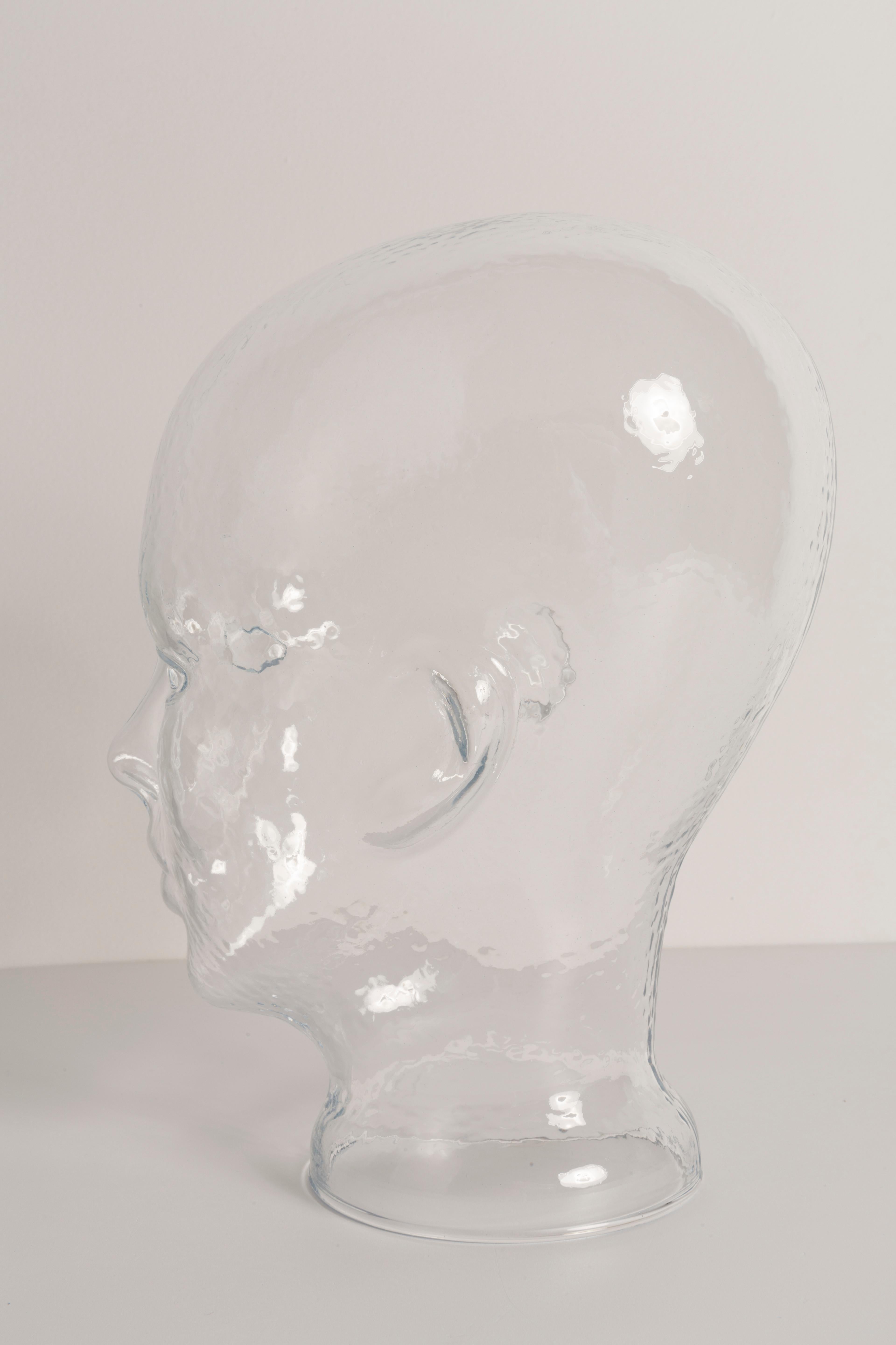Transparent Vintage Decorative Mannequin Glass Head Sculpture, 1970s, Germany In Good Condition For Sale In 05-080 Hornowek, PL
