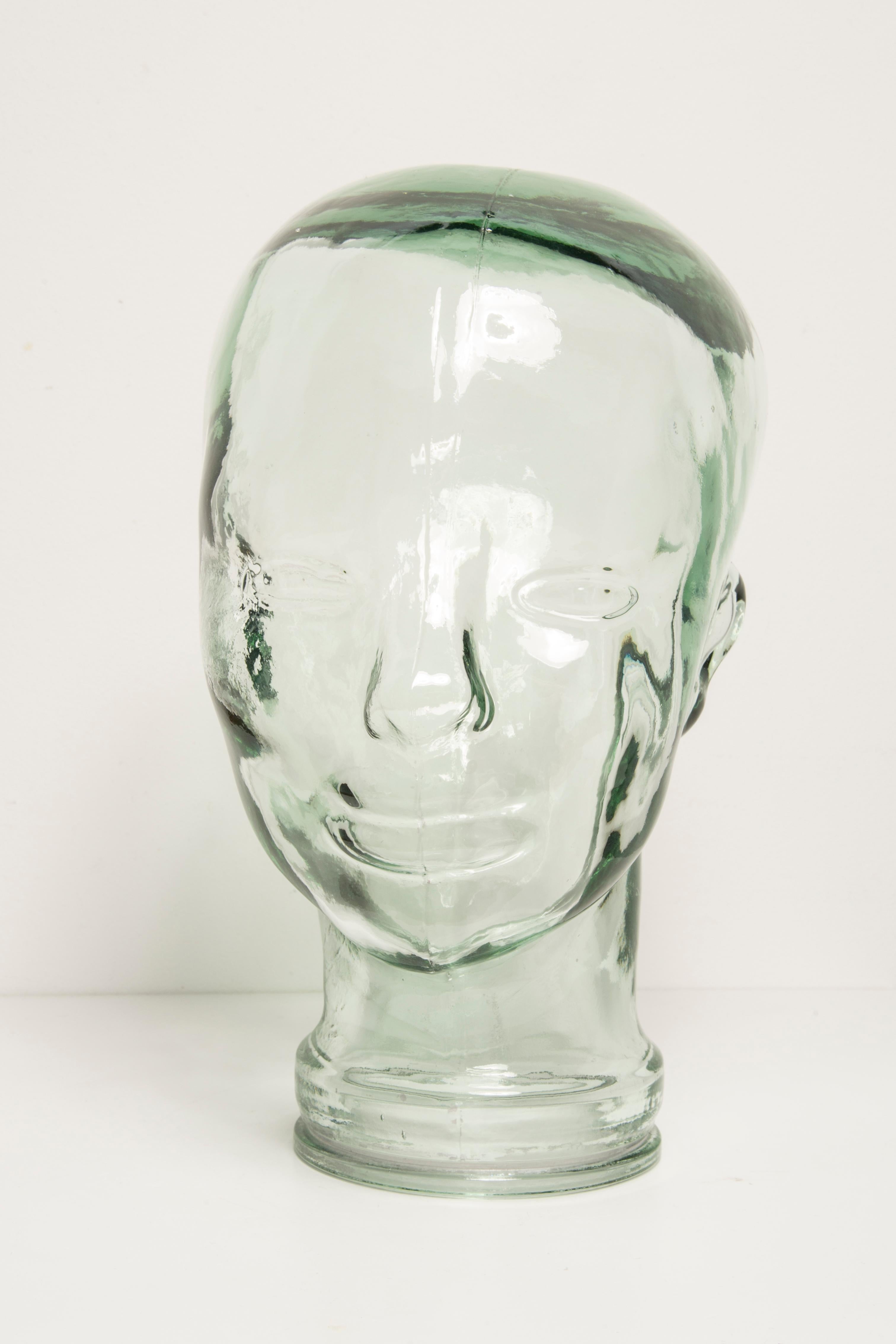 Transparent Vintage Decorative Mannequin Glass Head Sculpture, 1970s, Germany For Sale 1