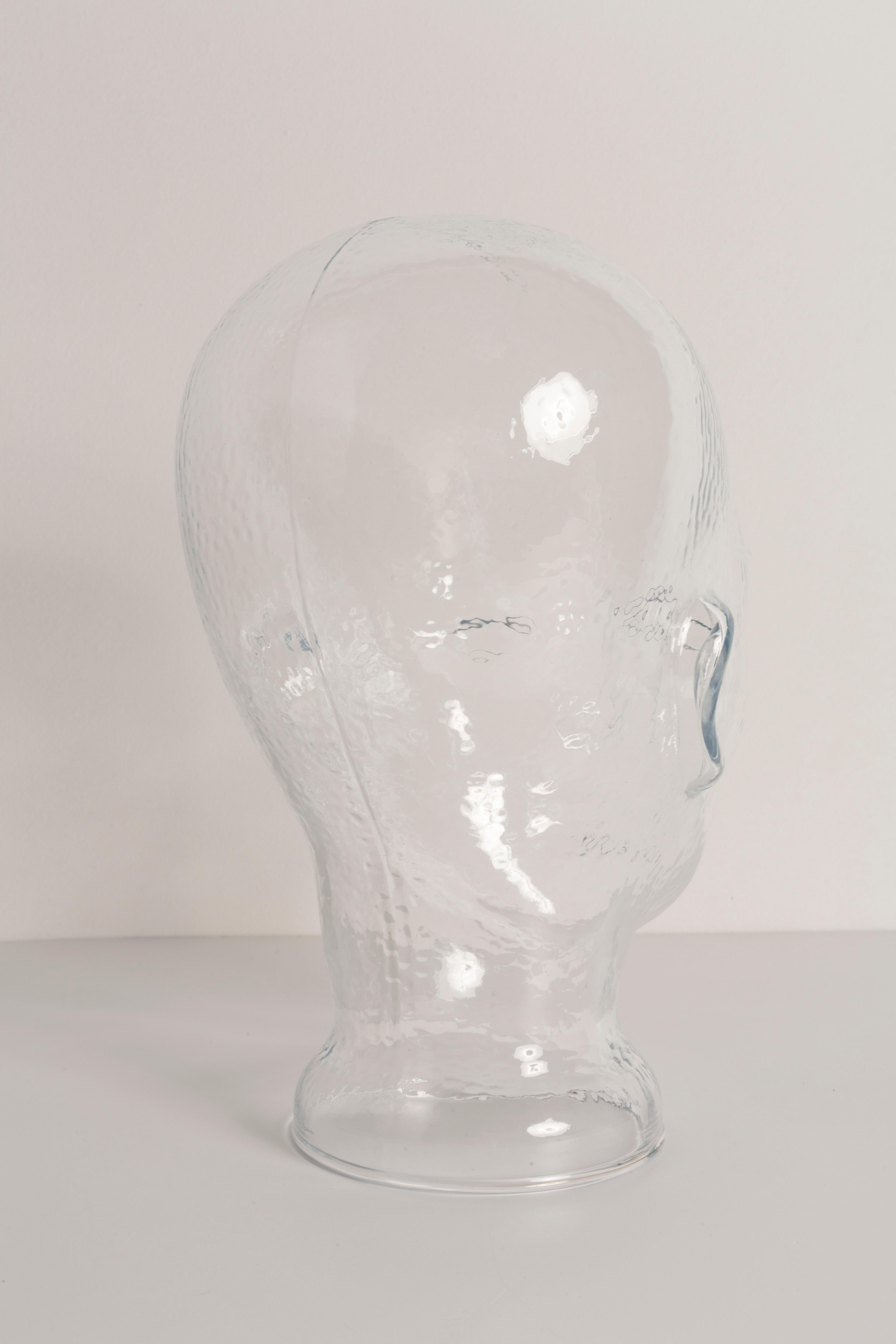 Transparent Vintage Decorative Mannequin Glass Head Sculpture, 1970s, Germany For Sale 1