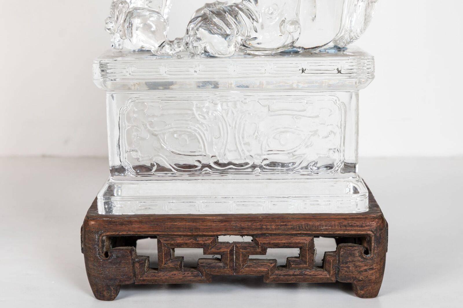 Transparent, Peking Glass Foo Dogs In Good Condition In Los Angeles, CA