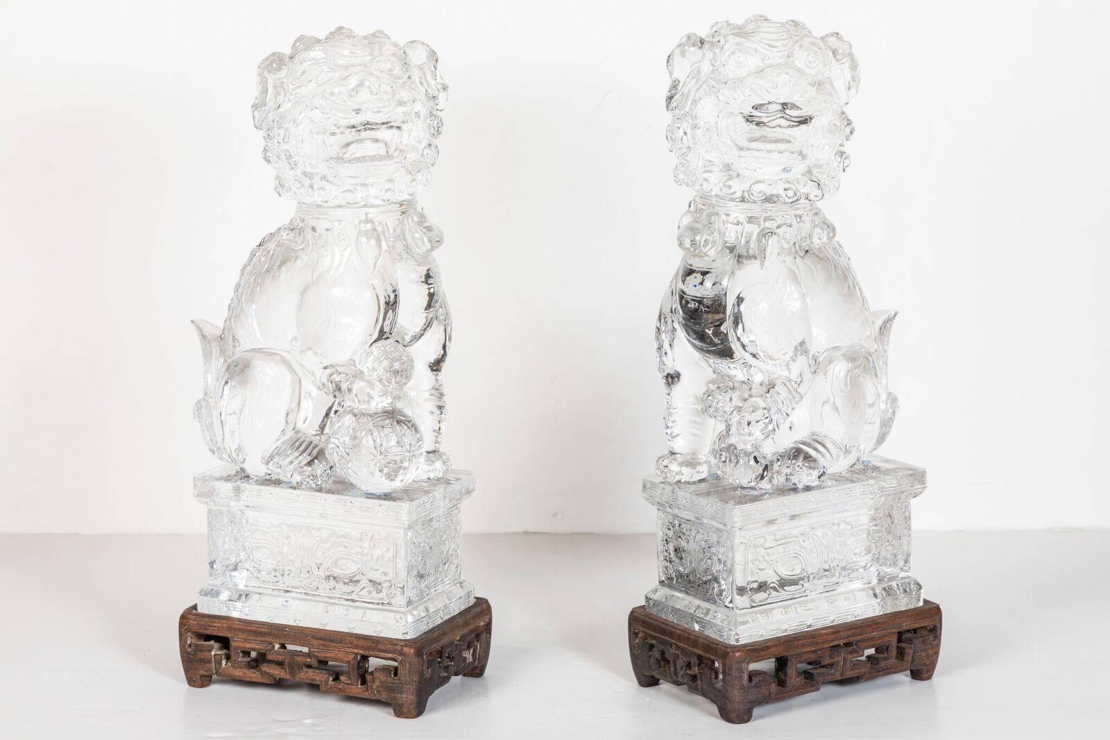 Mid-20th Century Transparent, Peking Glass Foo Dogs