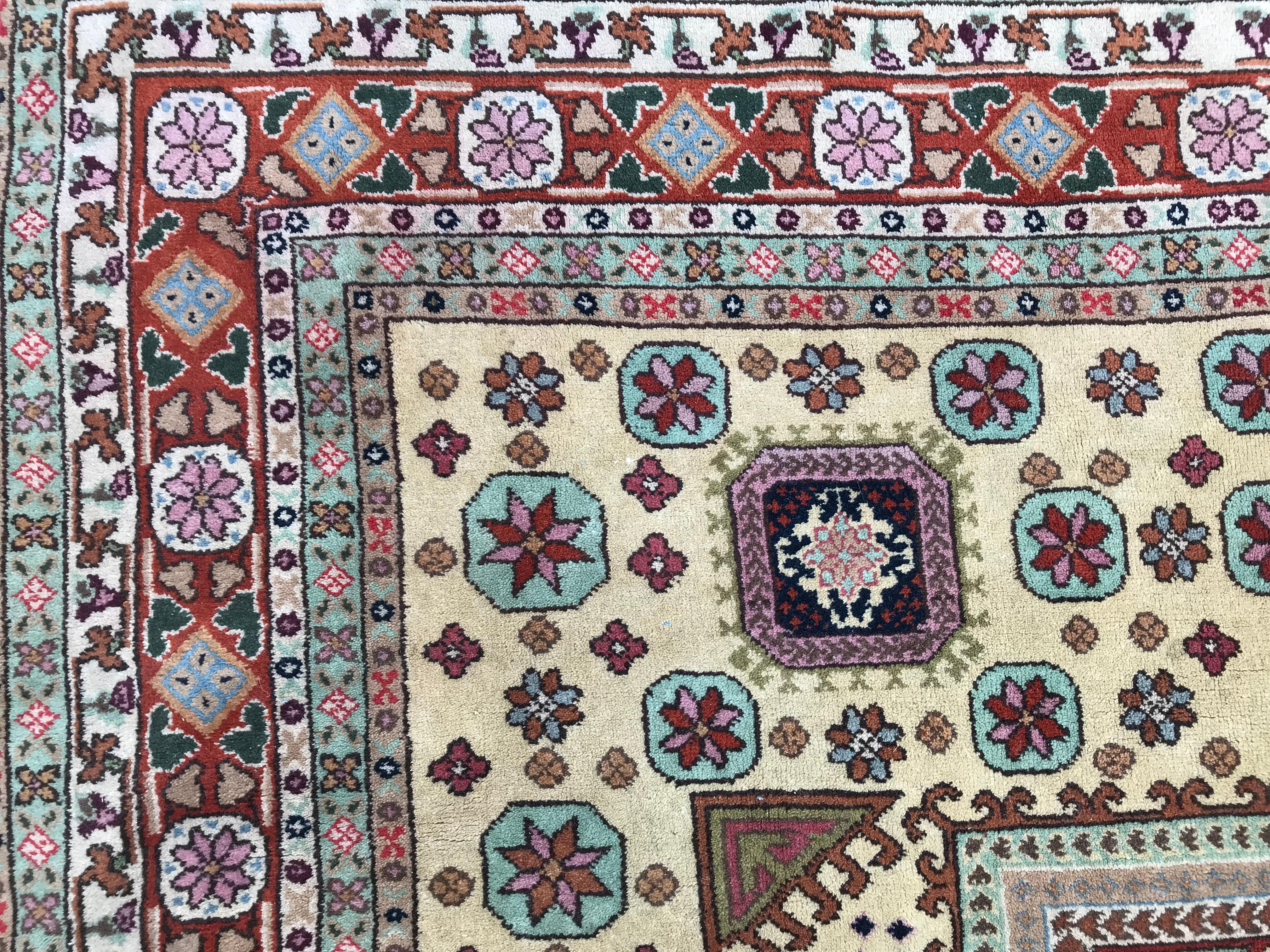 Romanian Bobyrug’s Transylvanian Square Persian Design Rug For Sale