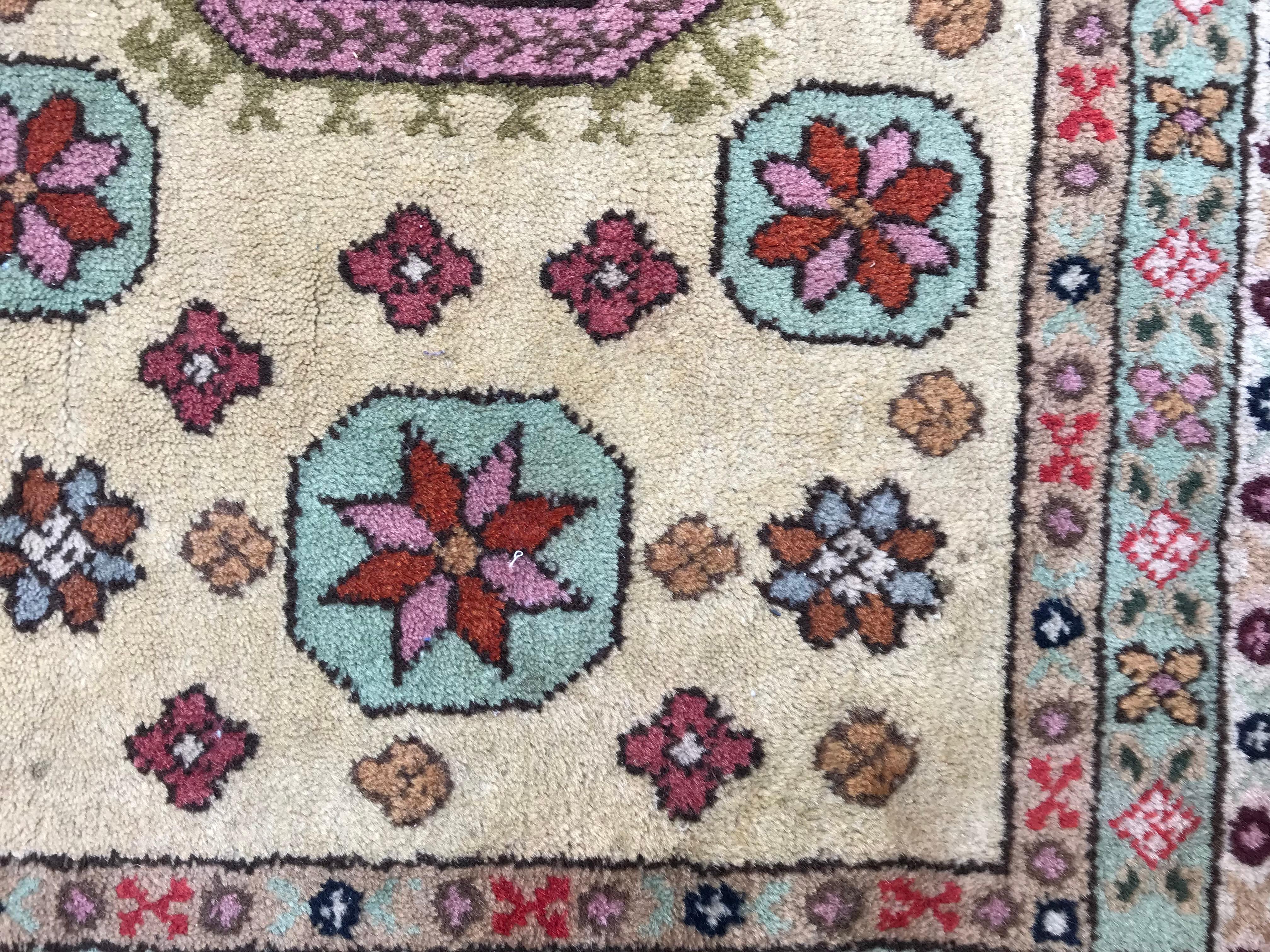 Cotton Bobyrug’s Transylvanian Square Persian Design Rug For Sale