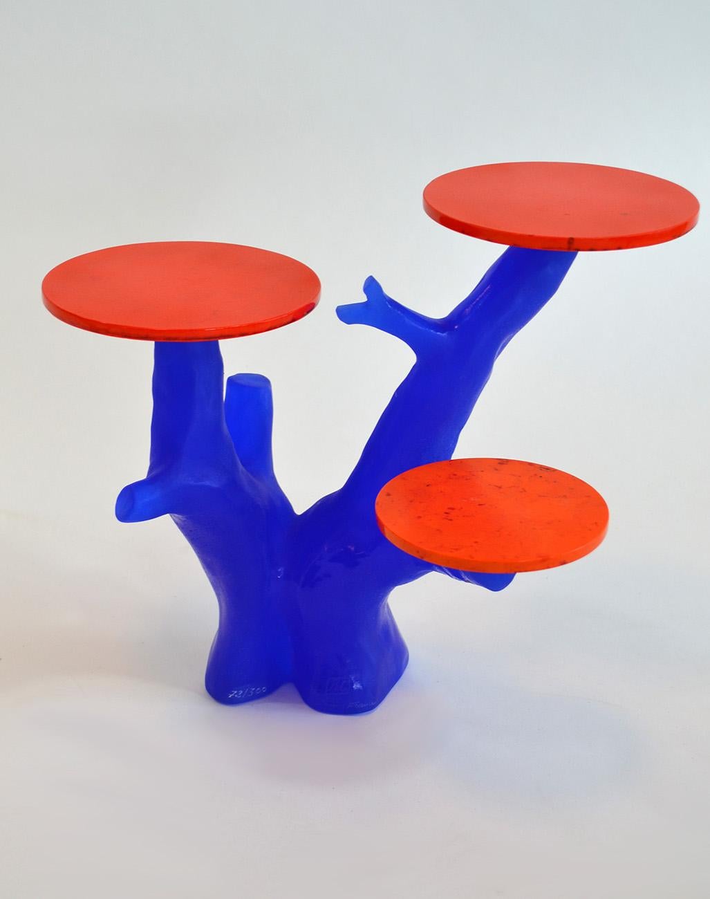 'Trapani' candleholder by Garouste & Bonetti for Daum, France 1989. Limited edition coral-inspired design of Daum pate de verre glass and metal with nine bespoke poured candles. Signed and numbered 73 / 300. 
' Yves Klein ' blue with red candles.