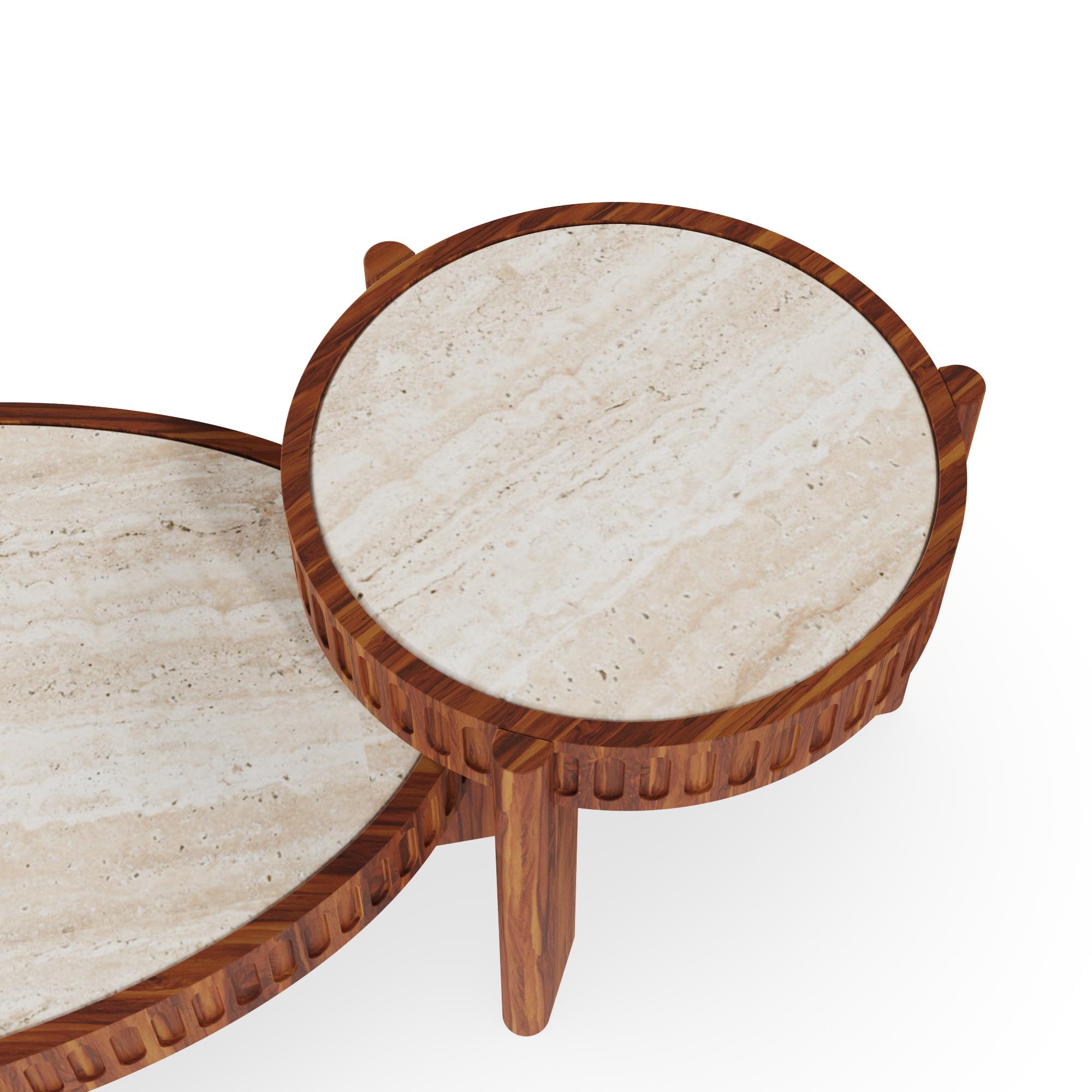 Portoghese Trapani Outdoor Modular Table - Versatile Design with Travertine & Ribbed Iroko in vendita