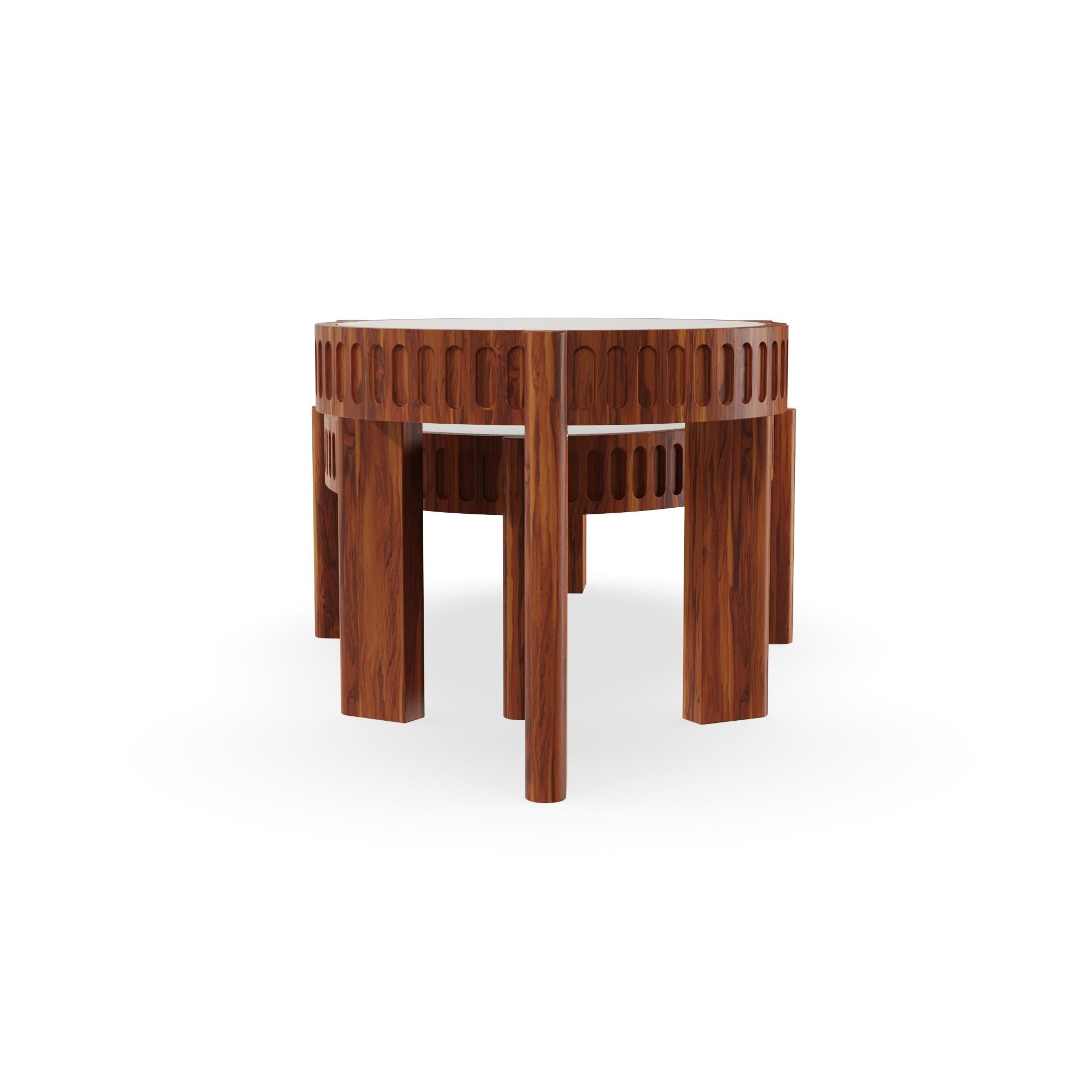 Fatto a mano Trapani Outdoor Modular Table - Versatile Design with Travertine & Ribbed Iroko in vendita