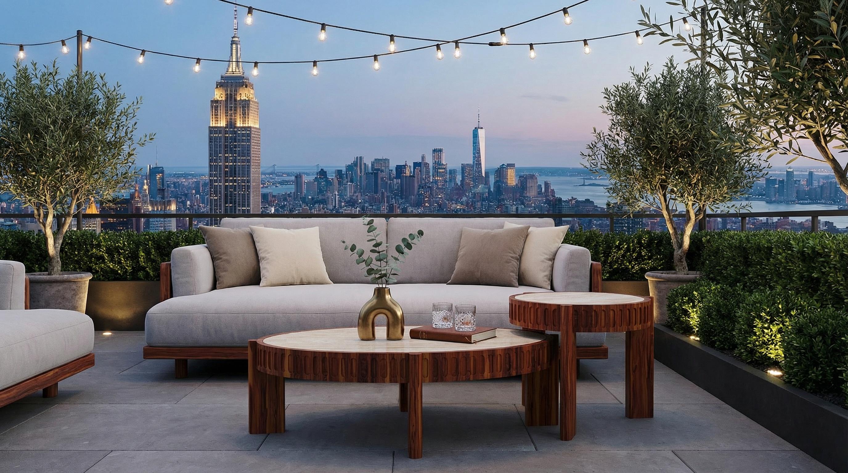 L'ensemble Trapani Modular Coffee and Side Table, créé en partenariat avec Mediterrazza, mêle polyvalence et charme méditerranéen. Fabriqué à la main en bois d'iroko de première qualité, ce duo est conçu pour résister à la vie en extérieur tout en