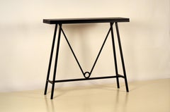 'Trapèze' Blackened Steel and Goatskin Console by Design Frères