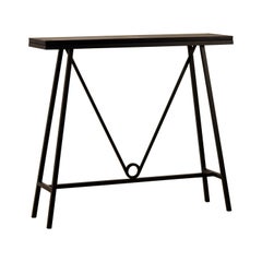 Vintage 'Trapèze' Blackened Steel and Goatskin Console by Design Frères