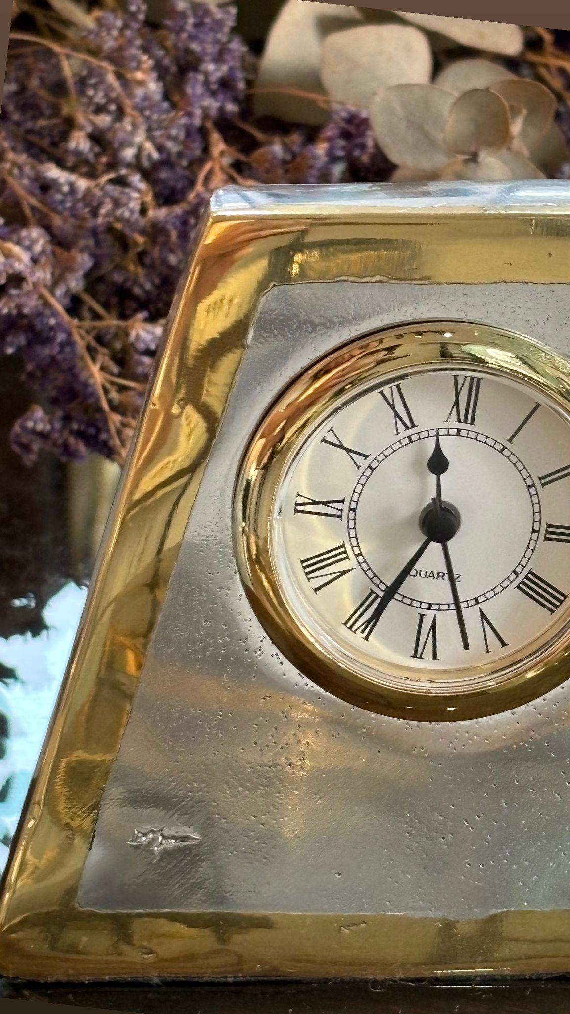Spanish Trapeze Clock D013 handmade in cast brass & aluminium For Sale