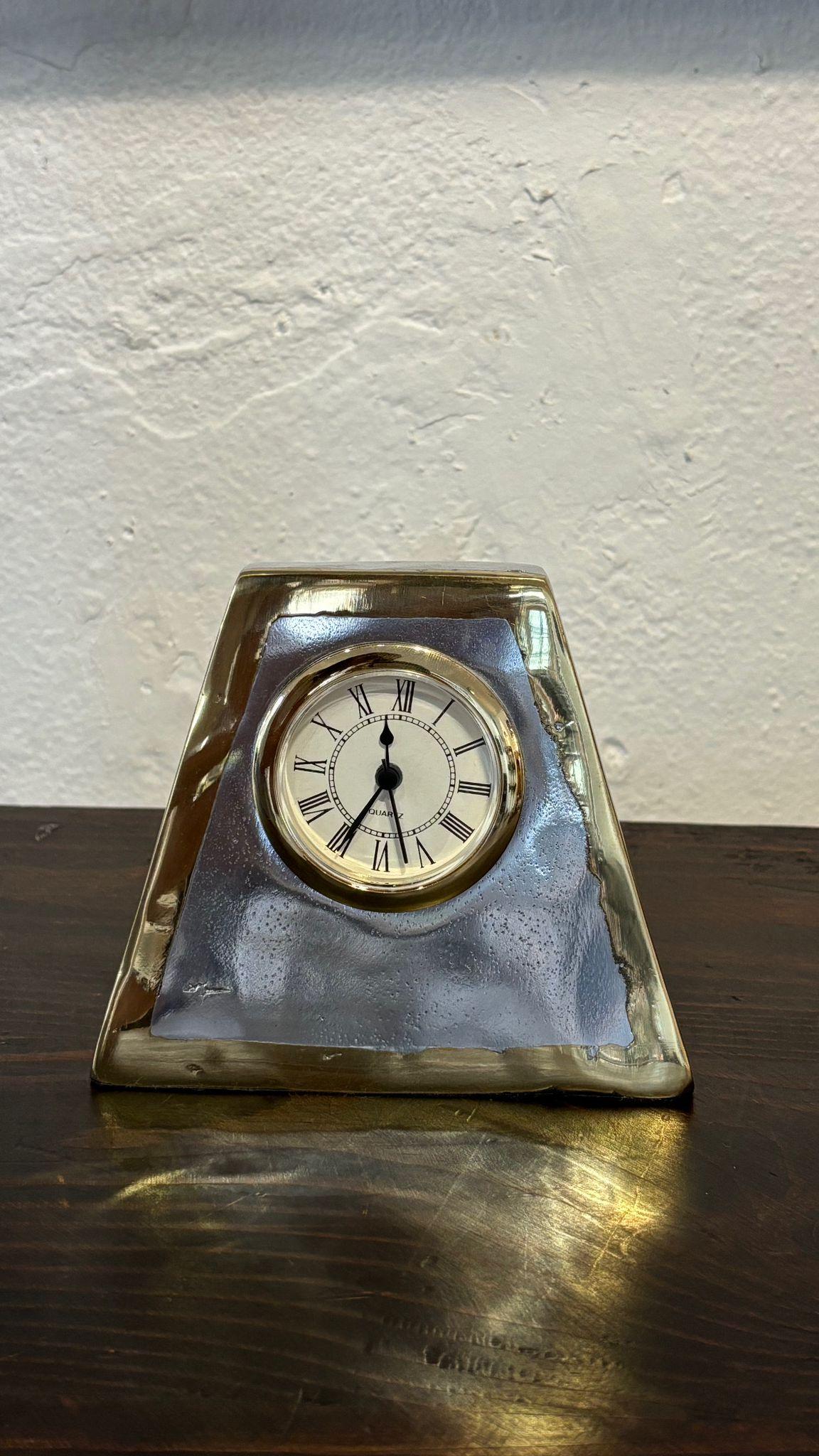 Cast Trapeze Clock D013 handmade in cast brass & aluminium For Sale
