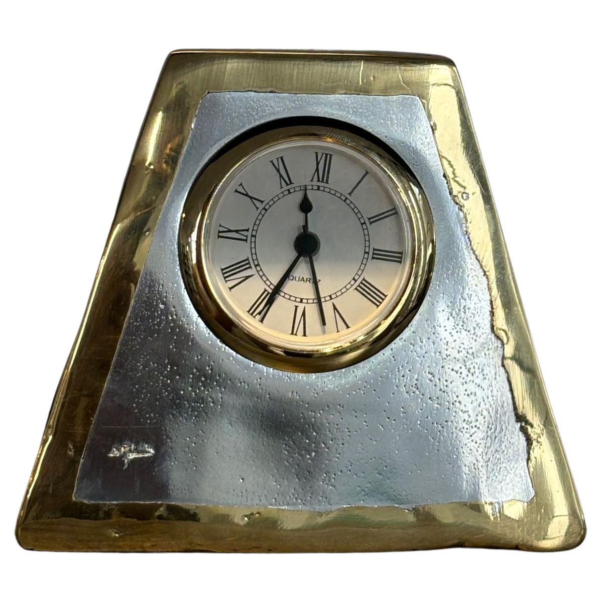 Trapeze Clock D013 handmade in cast brass & aluminium