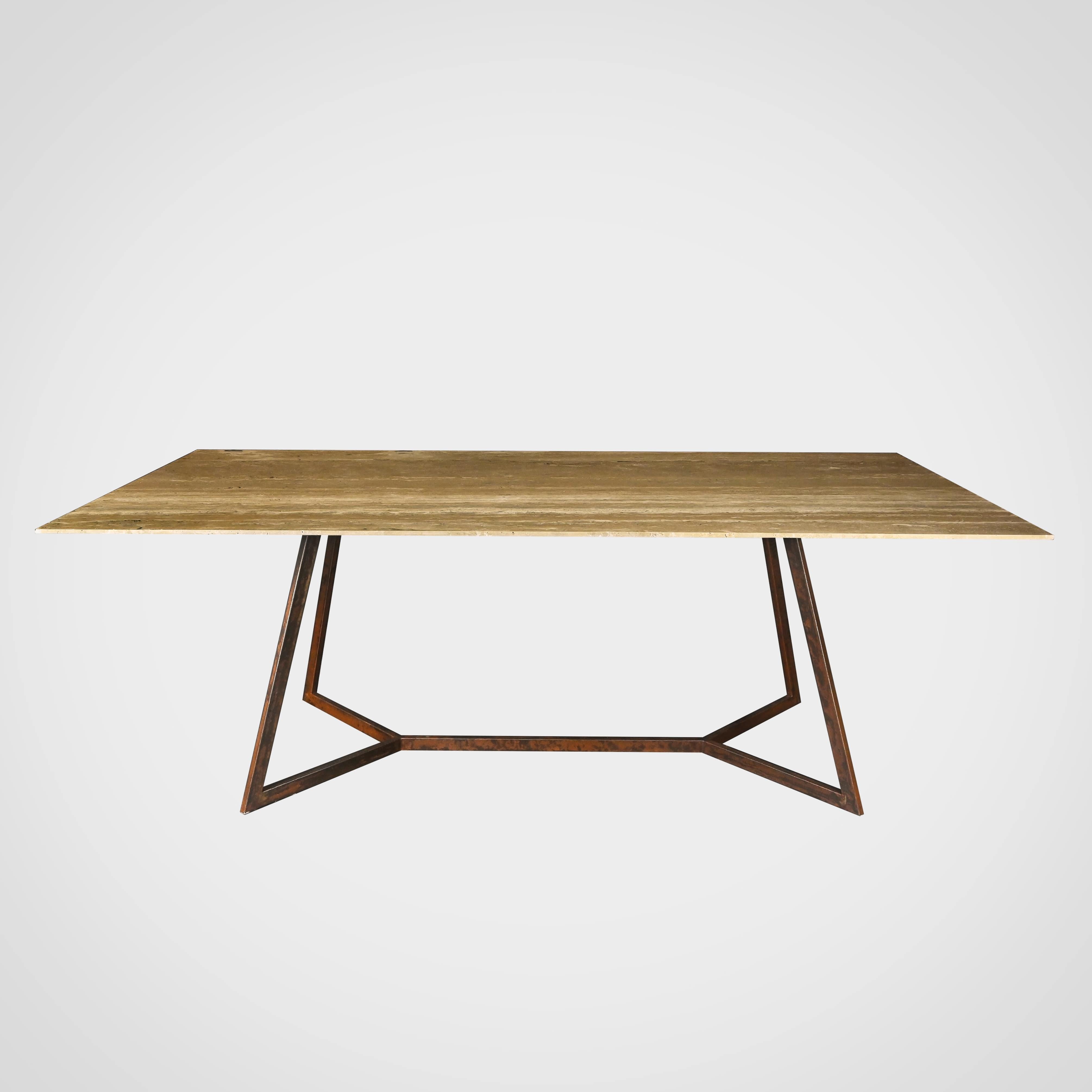 Trapeze Tr4 - Travertine Dining Table and Corten steel By DFdesignlab  In New Condition For Sale In Campobasso, CB