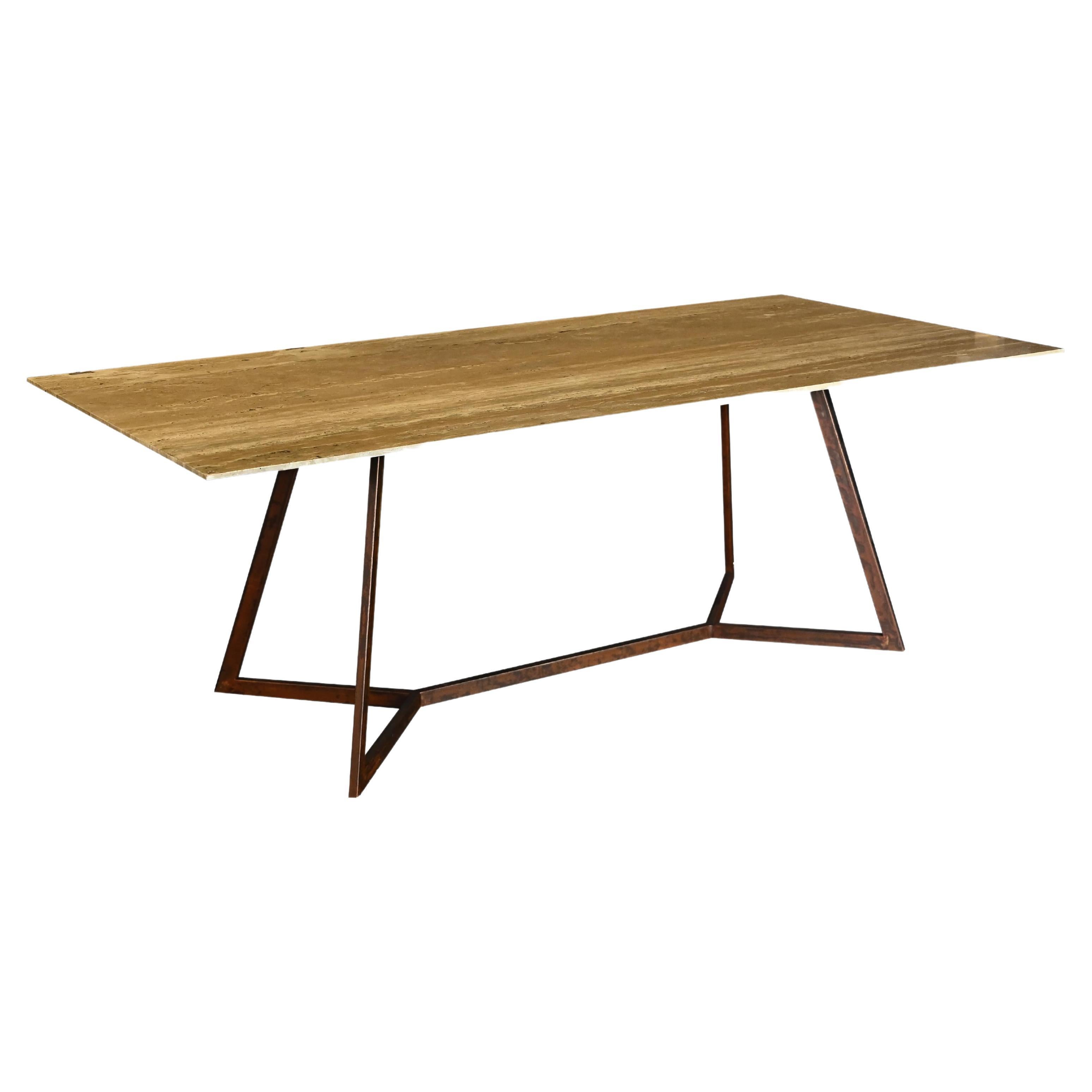 Trapeze Tr4 - Travertine Dining Table and Corten steel By DFdesignlab  For Sale