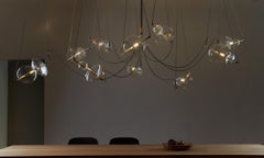 Lampadario Trapezi a dieci luci in ottone e vetro soffiato