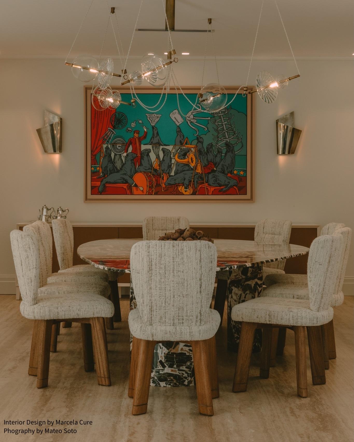 Trapezi Cinco Luces Latón Envejecido Colgante / Araña Contemporánea, Cristal Soplado en venta 2