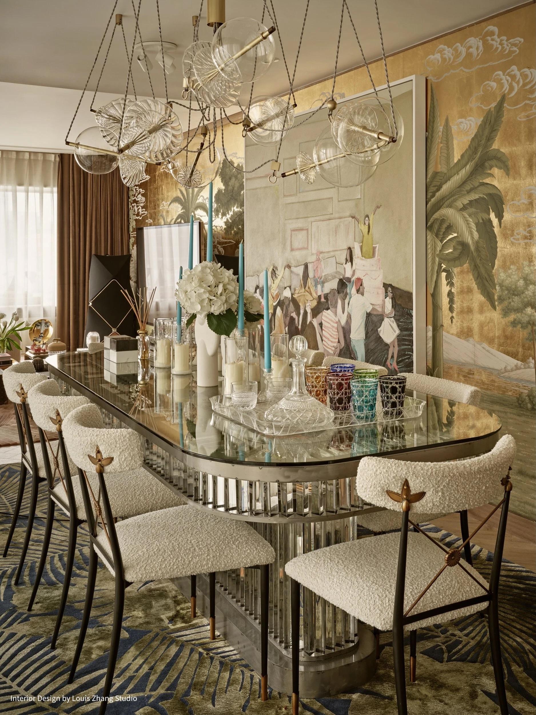 Trapezi Cinco Luces Latón Envejecido Colgante / Araña Contemporánea, Cristal Soplado Siglo XXI y contemporáneo en venta