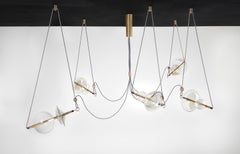 Trapezi Five Lights Neutral Shades Contemporary Pendant/Chandelier Brass, Glass