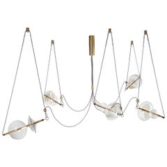 Trapezi Five Lights Neutral Shades Contemporary Pendant/Chandelier Brass, Glass