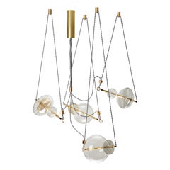 Lampe à suspension/lustre contemporain Trapezi à quatre lumières en verre soufflé peint en luth