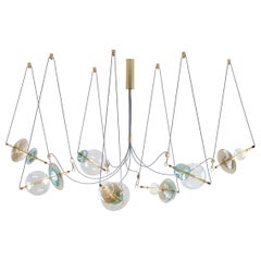 Trapezi Seven Lights Chandelier in Brass, Murano Glass, LED Dimmable
