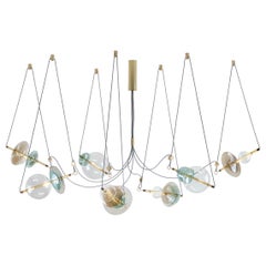 Trapezi Seven Lights Chandelier in Brass, Murano Glass, LED Dimmable