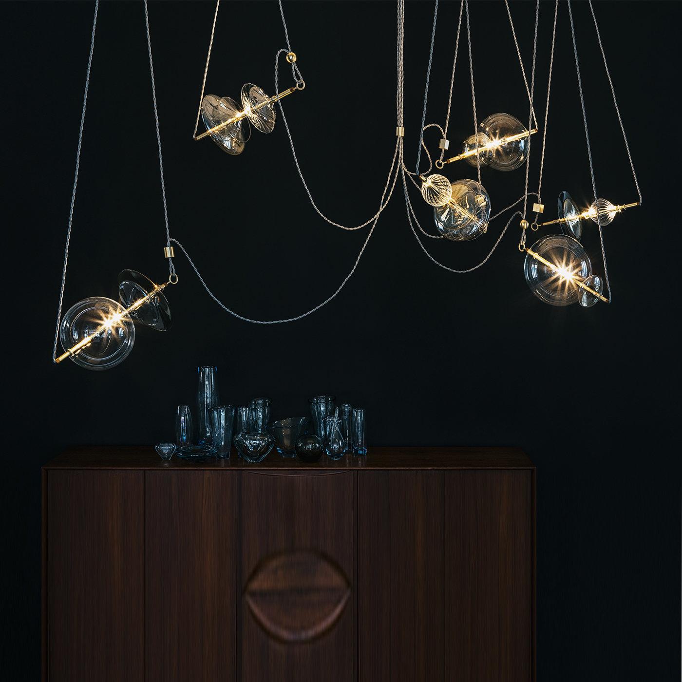 Contemporary Trapezi Six Lights Chandelier Neutral Shades by Silvio Mondino Studio For Sale