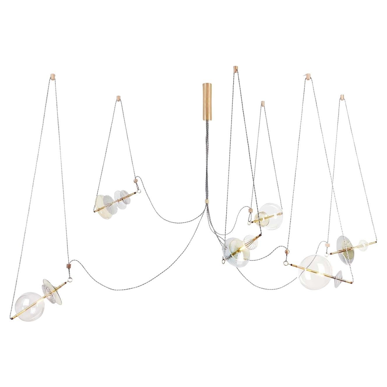 Trapezi Sechs Lights Kronleuchter Neutrale Schirme by Silvio Mondino Studio