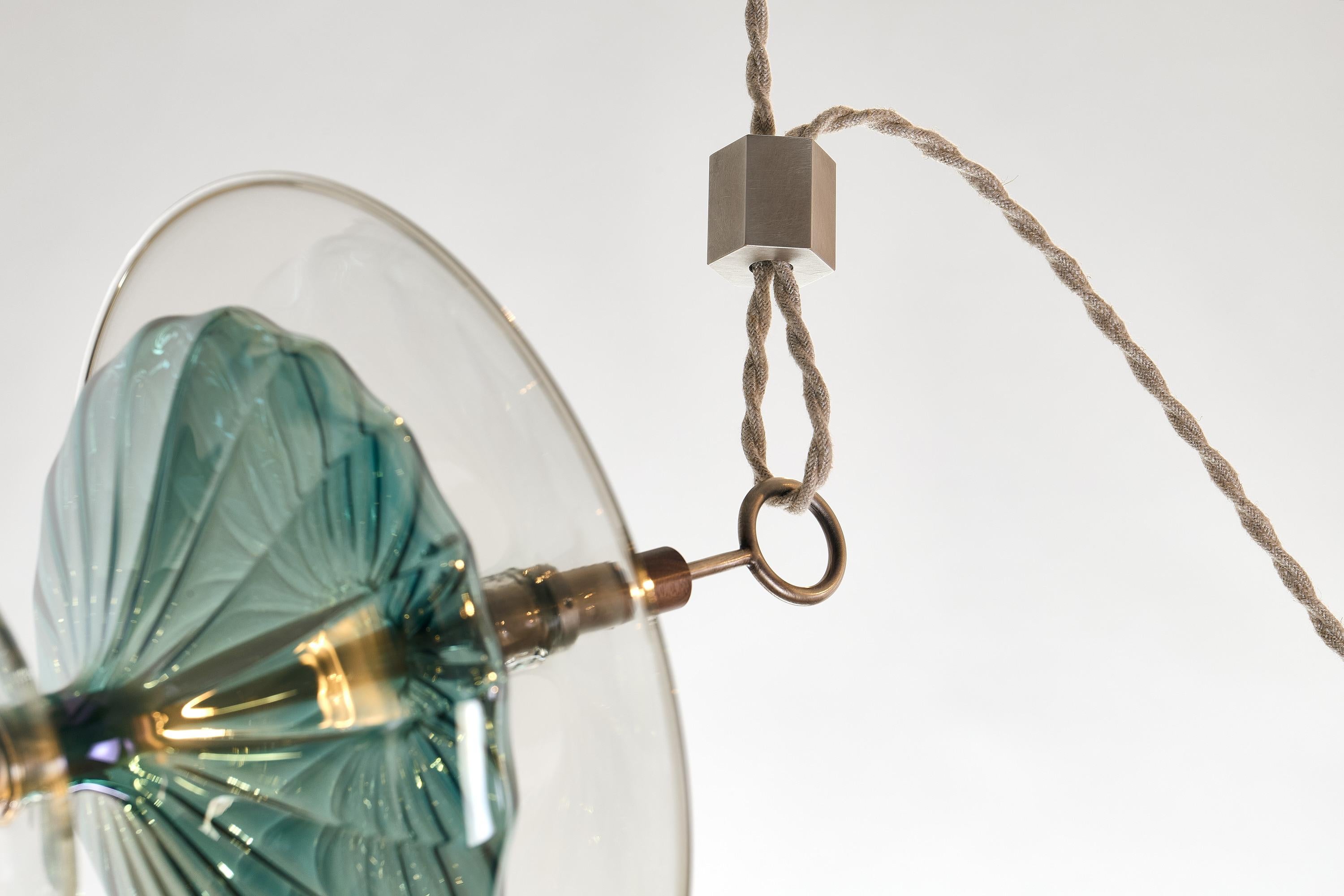 Trapezi Six Lights Contemporary Chandelier Tarnished Silver finish, Blown Glass In New Condition For Sale In Reggio Emilia, IT