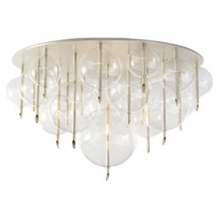 Planetes S-19 Contemporary Chandelier Satin Silver finish, Blown Glass, Dimmable