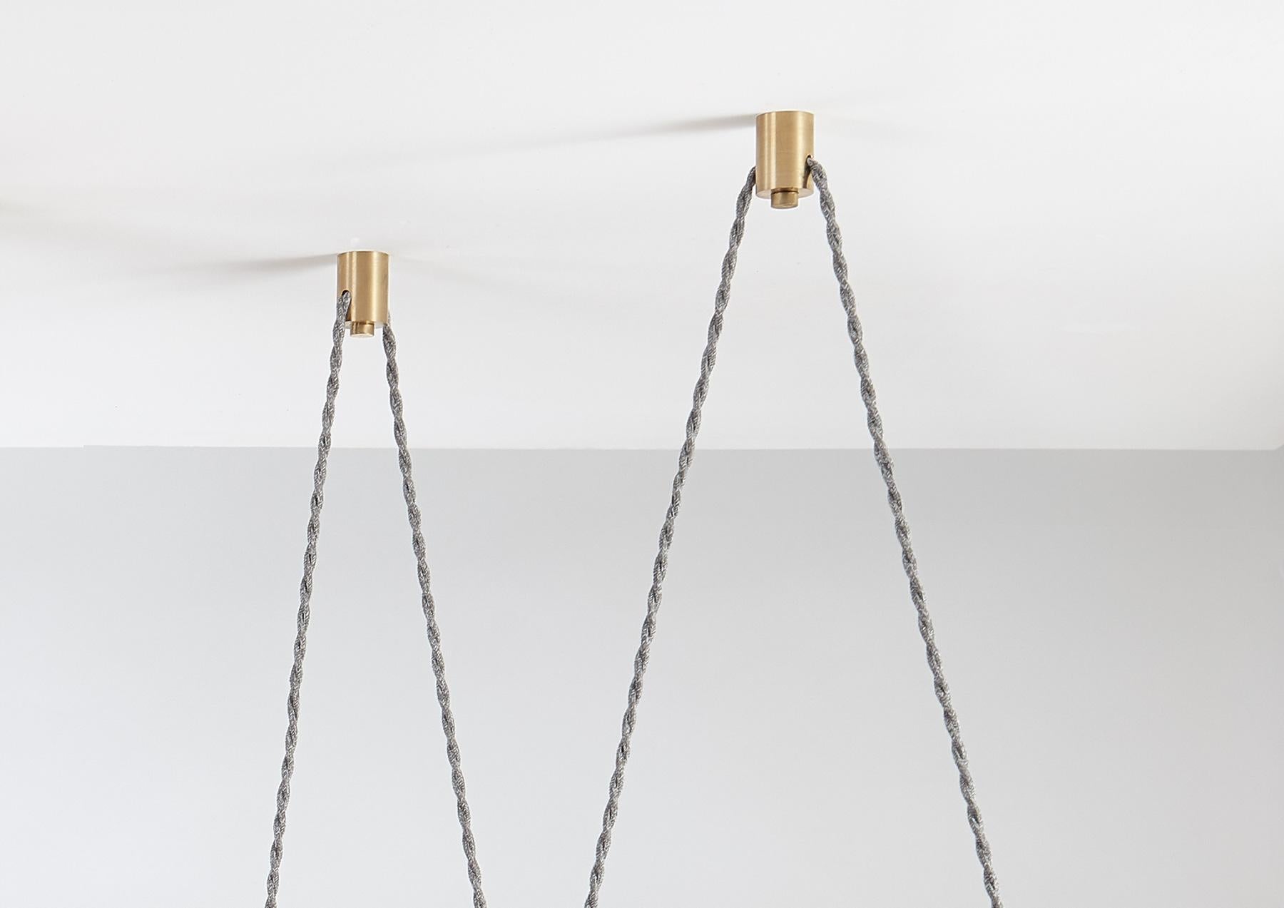 Hand-Crafted Trapezi Six Lights Neutral Shades Contemporary Pendant/Chandelier Brass, Glass For Sale