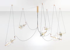 Trapezi Six Lights Neutral Shades Contemporary Pendant/Chandelier Brass, Glass