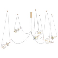 Vintage Trapezi Six Lights Neutral Shades Contemporary Pendant/Chandelier Brass, Glass