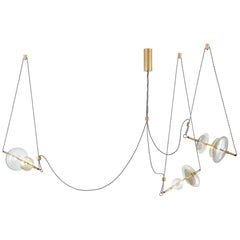 Vintage Trapezi Three Lights Contemporary Pendant/Chandelier Lustro-Painted Blown Glass