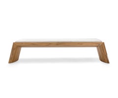 Trapezio Bench 4 Seats in Teak Wood Finish and Beige Fabric