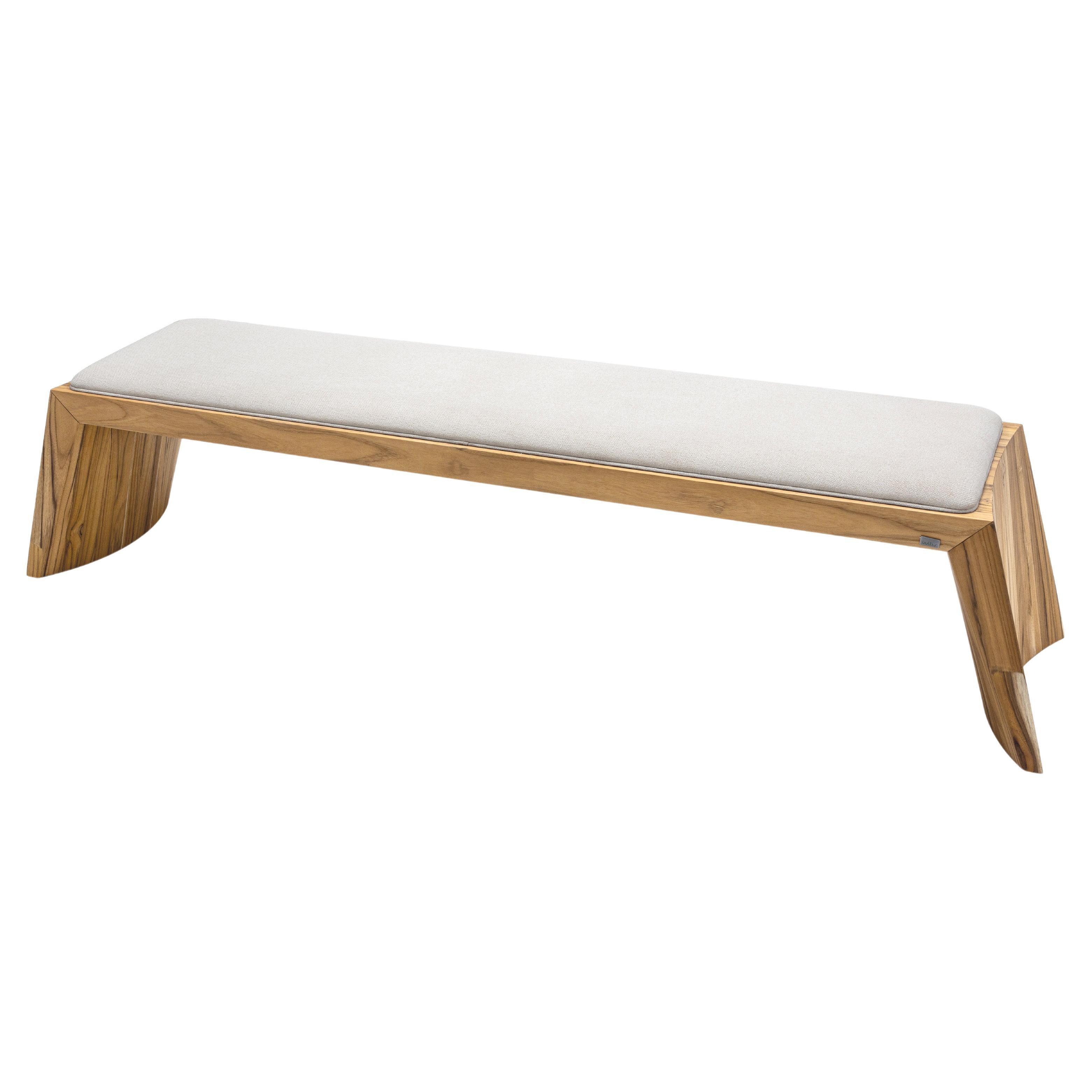 Trapezio Bench 4 Seats in Teak Wood Finish and Beige Fabric