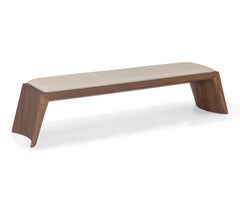 Customizable Four-Seater Bench with Walnut Finish, Leather Top - Trapézio Line