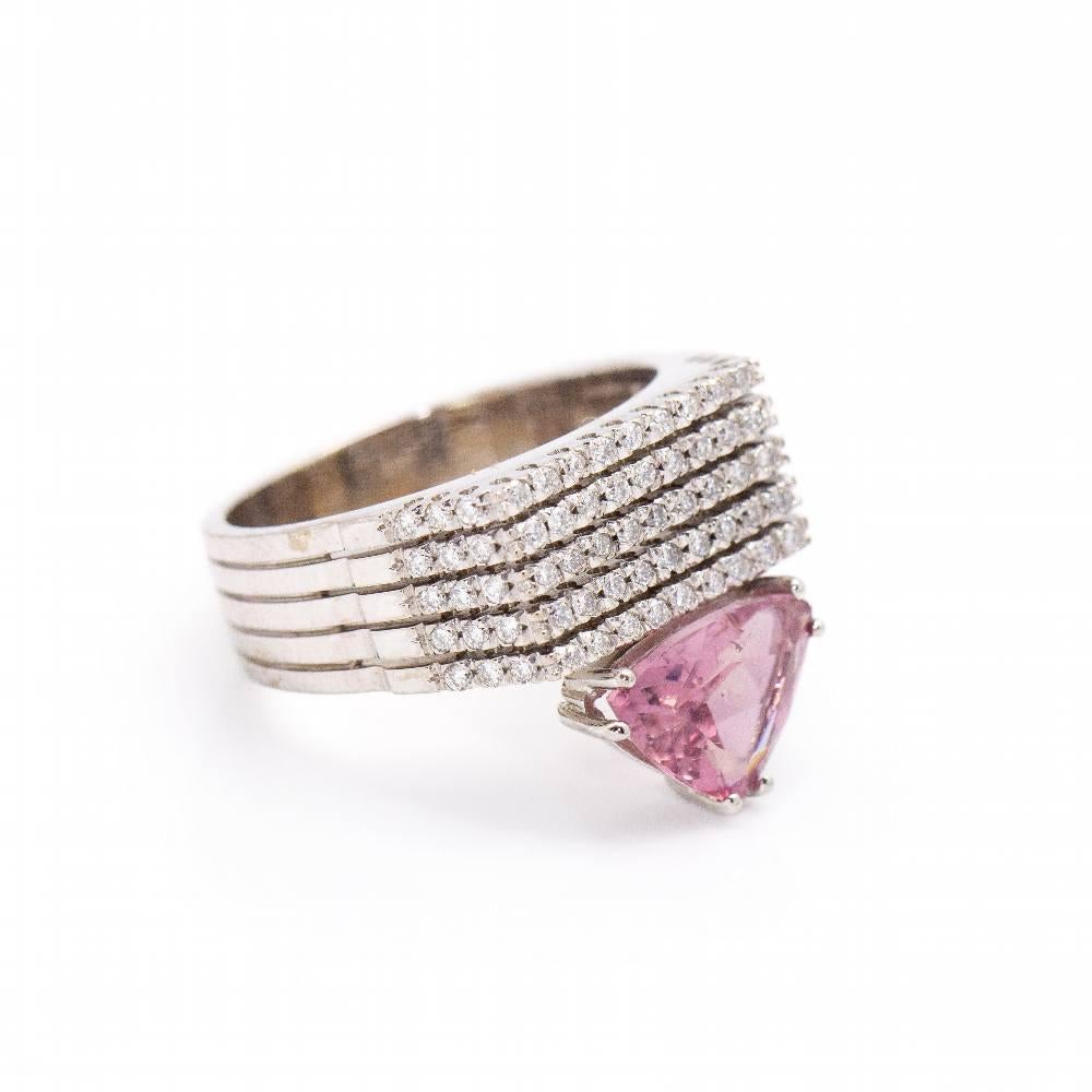 TRAPEZIO Ring in White Gold and Tourmaline In New Condition For Sale In BARCELONA, ES