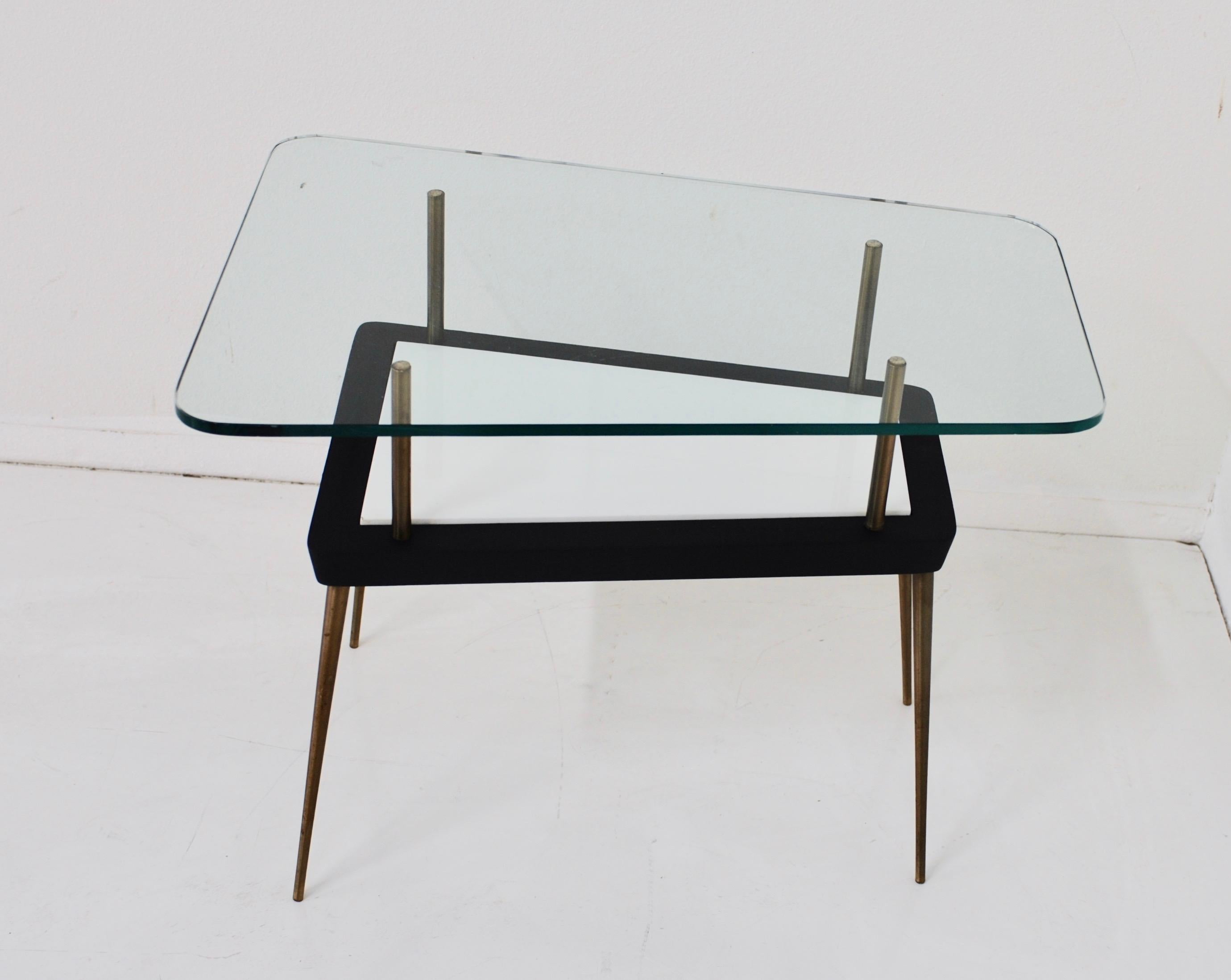 Trapezoid 1950s or 1960s Black and White and Brass Occasional Side Table 5