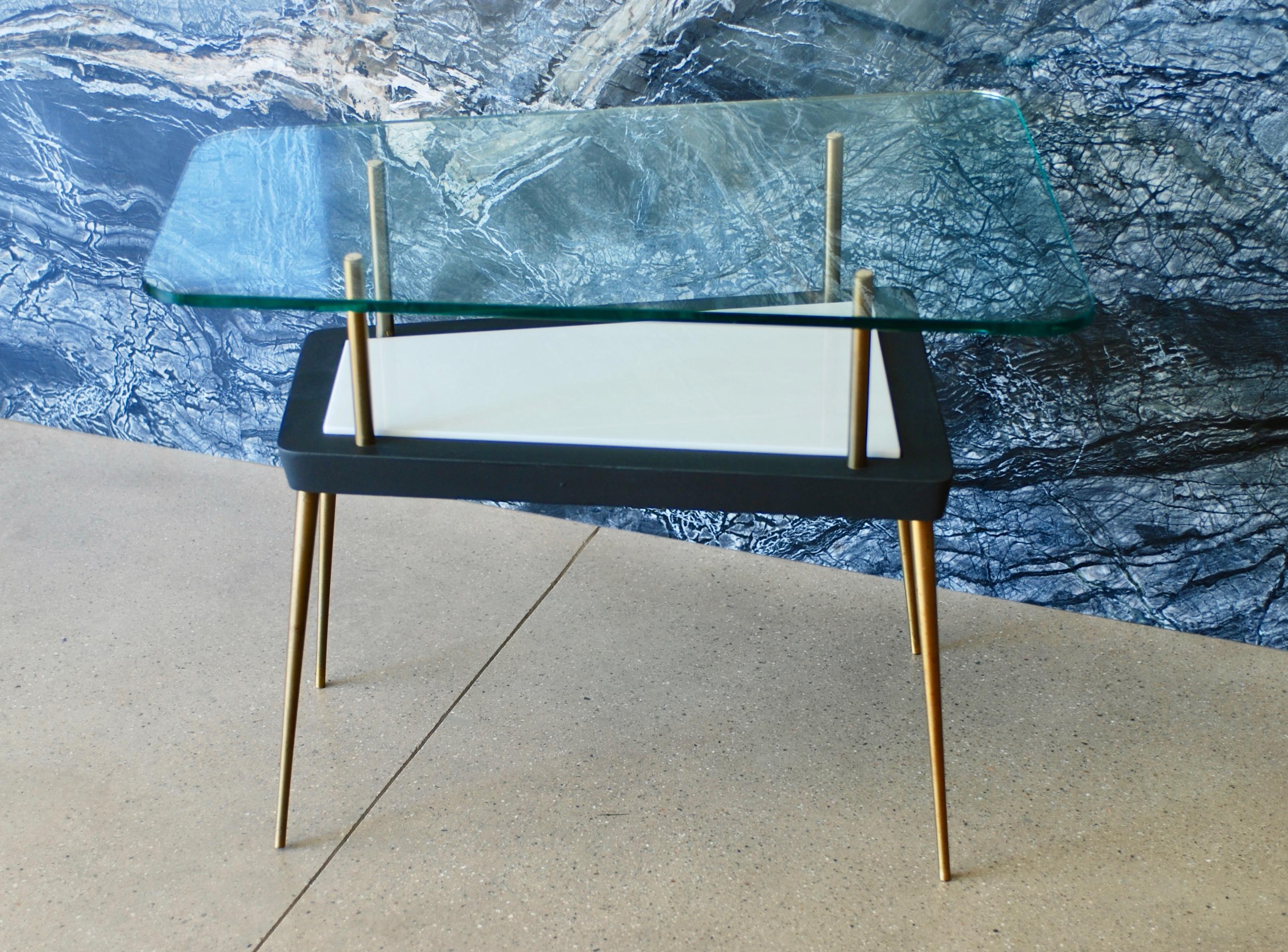 Trapezoid 1950s or 1960s Black and White and Brass Occasional Side Table 7