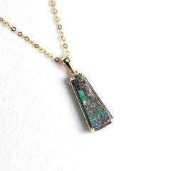 Trapezoid Australian Boulder Opal Necklace 14k Yellow Gold
