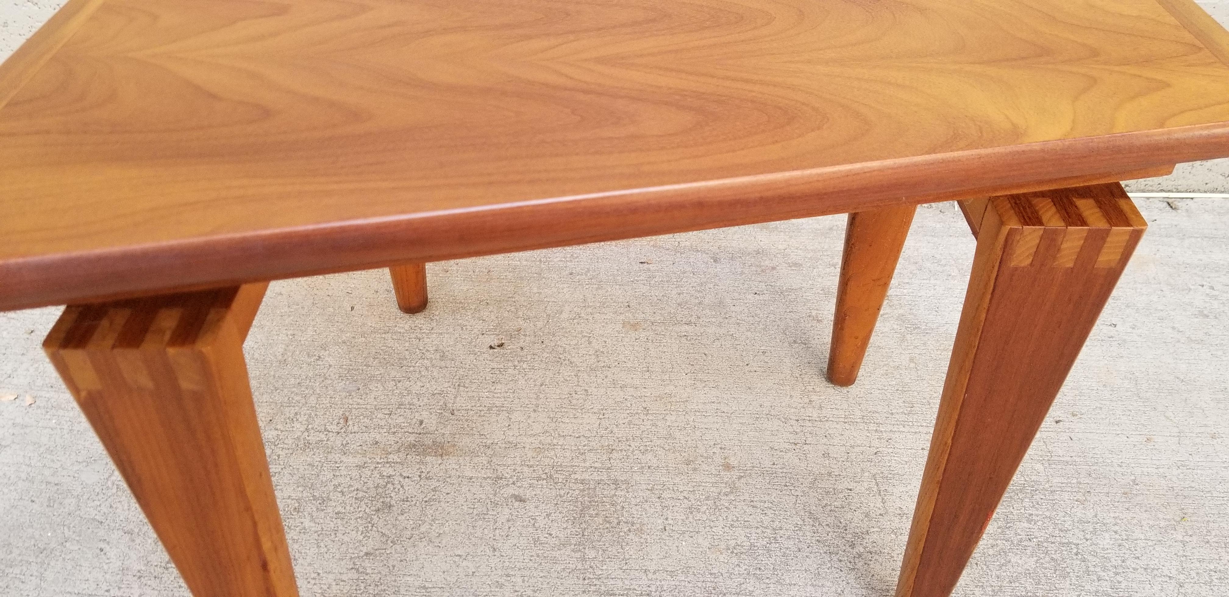 20th Century Trapezoid Walnut End Table with Finger Joint Detail For Sale
