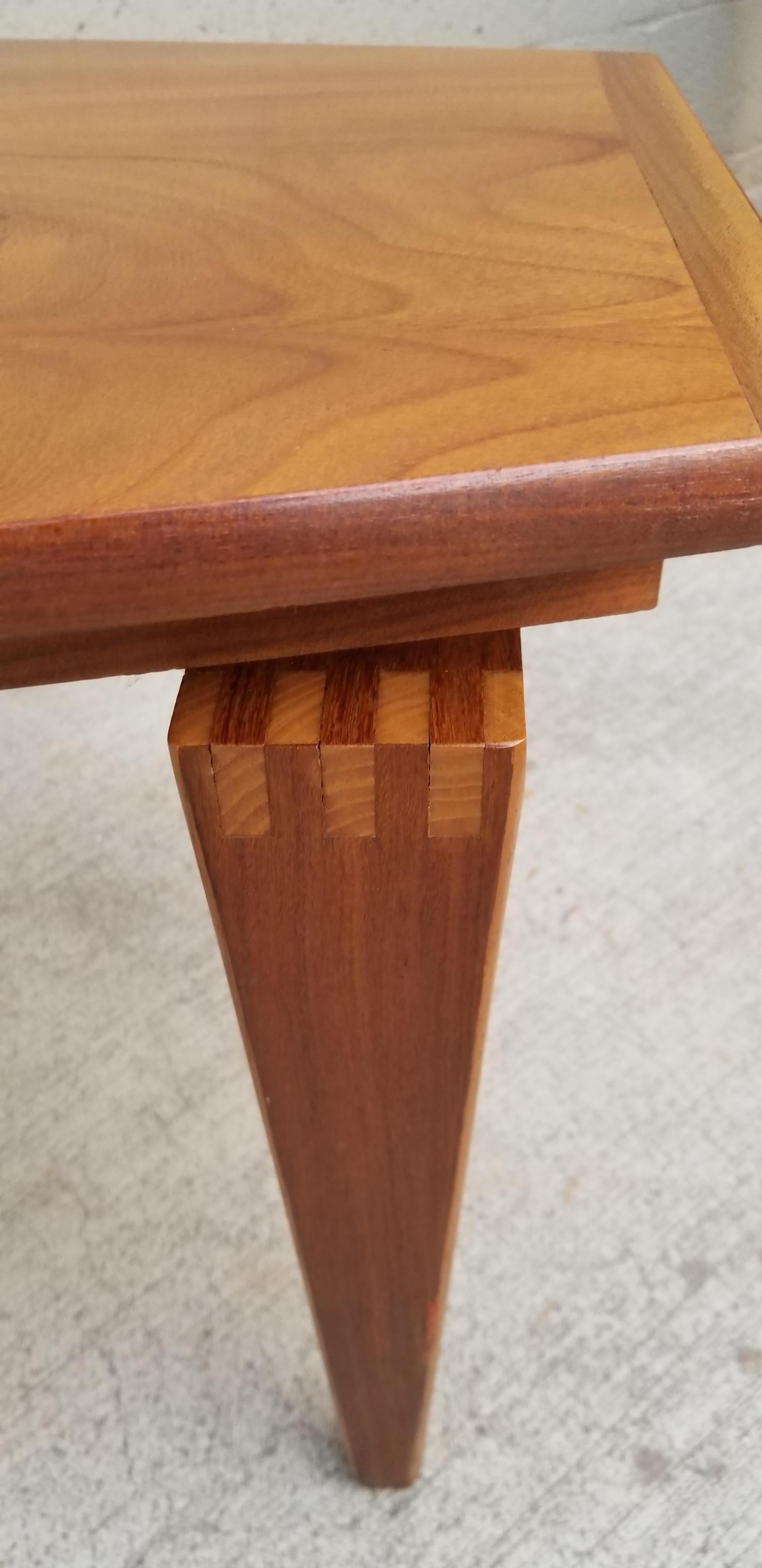 Trapezoid Walnut End Table with Finger Joint Detail For Sale 1