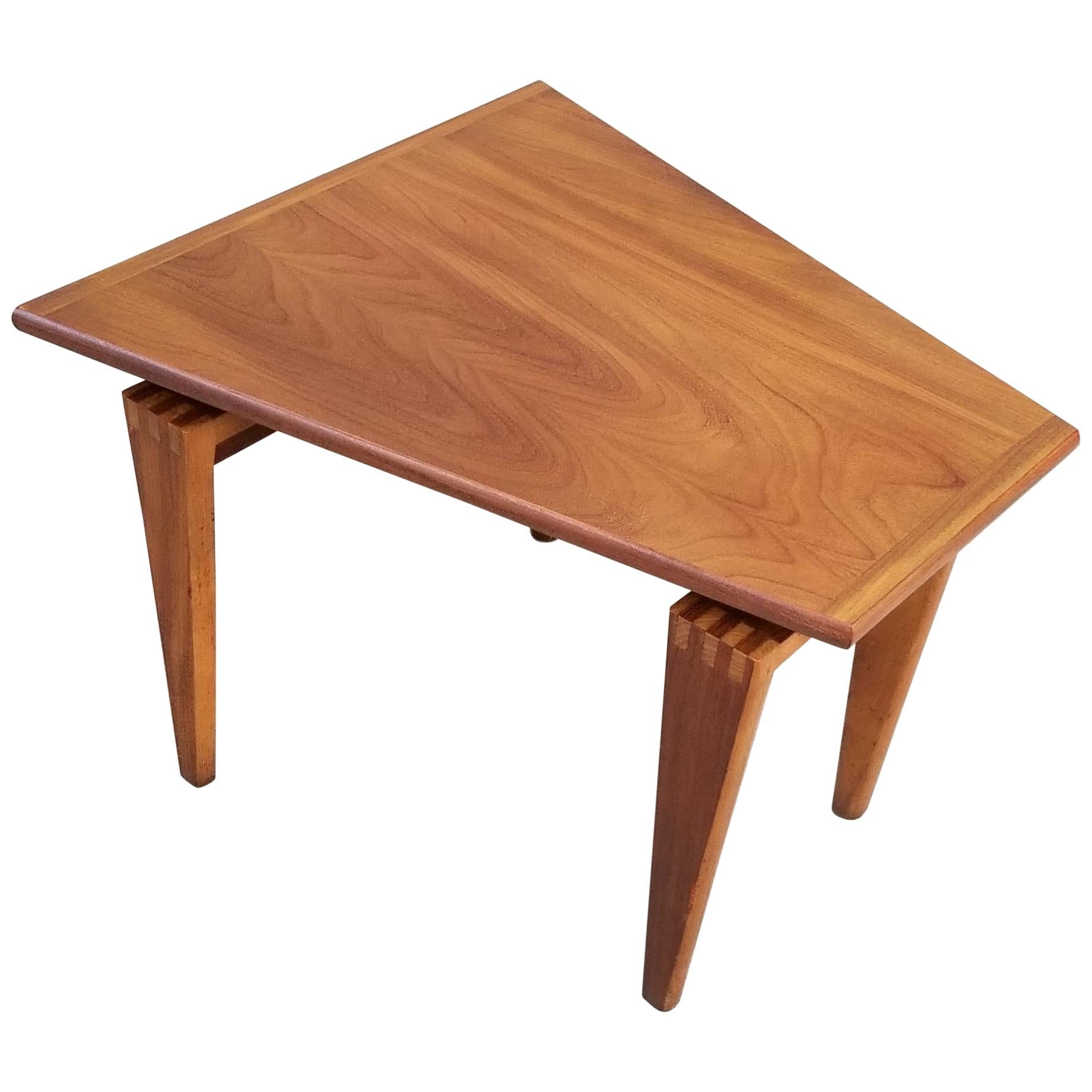 Trapezoid Walnut End Table with Finger Joint Detail For Sale