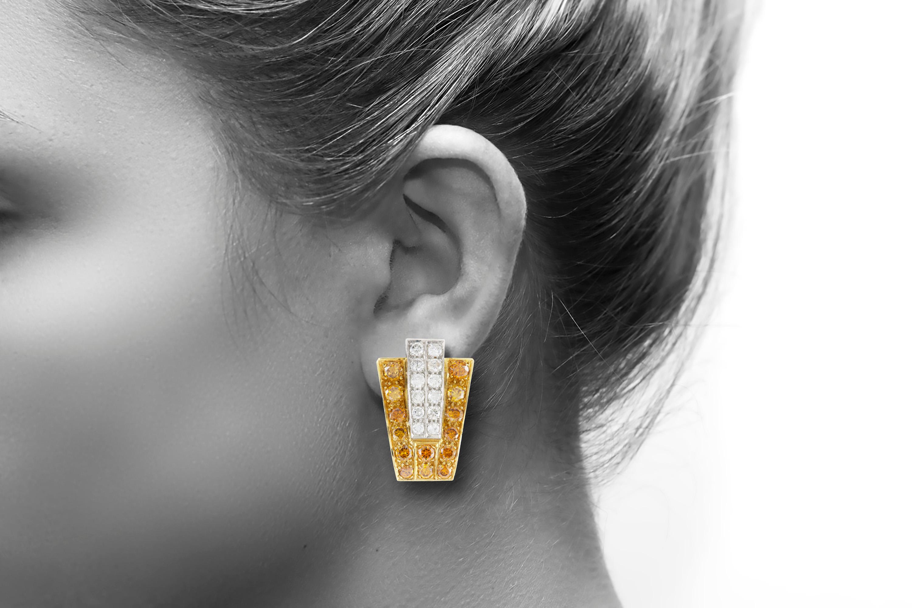 Trapezförmige Diamant-Ohrringe mit Clip für Damen oder Herren im Angebot
