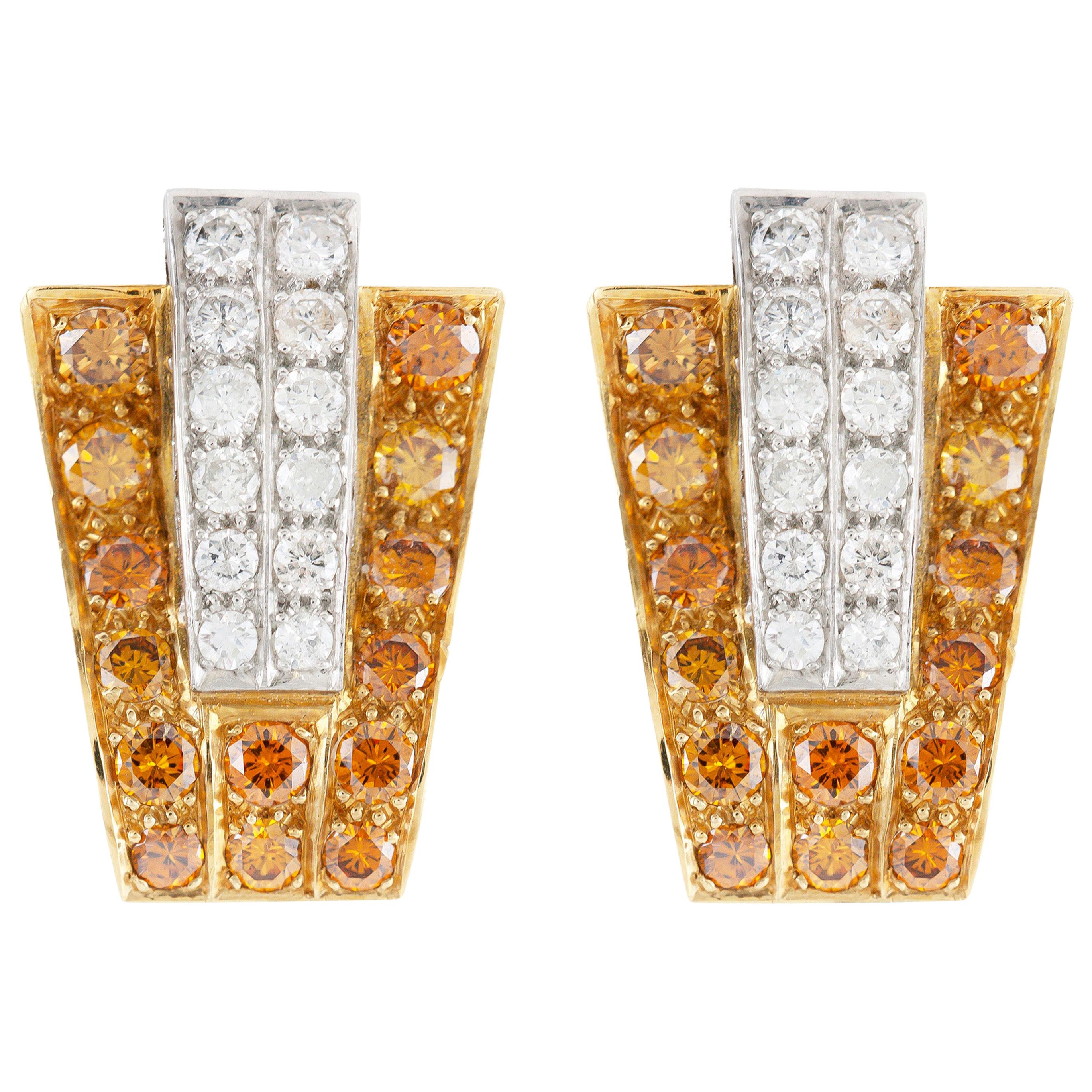 Trapezoidal Diamond Clip-On Earrings For Sale