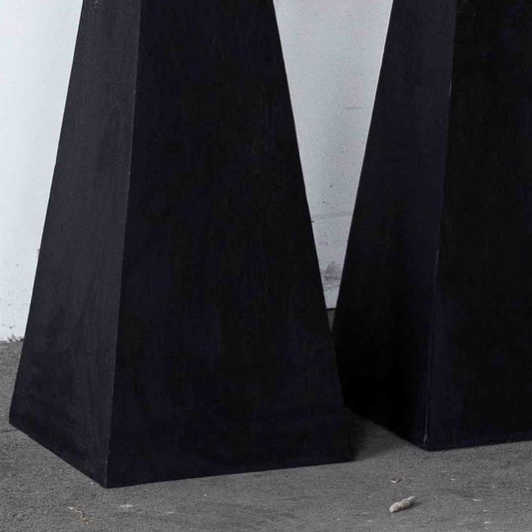 Trapezoidal Legs, Sculpted Dark Plywood High Console Table by Lucas Tyra Morten For Sale 3